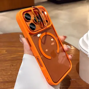 Magnetic, Durable, Protective, transparent lens metal bracket shockproof phone case suitable for iPhone 17 17Air 16 15 14Plus 13 12 11 Pro Max ultra-thin, compatible with Magsafe, supports wireless charging, comes with lens protection cover