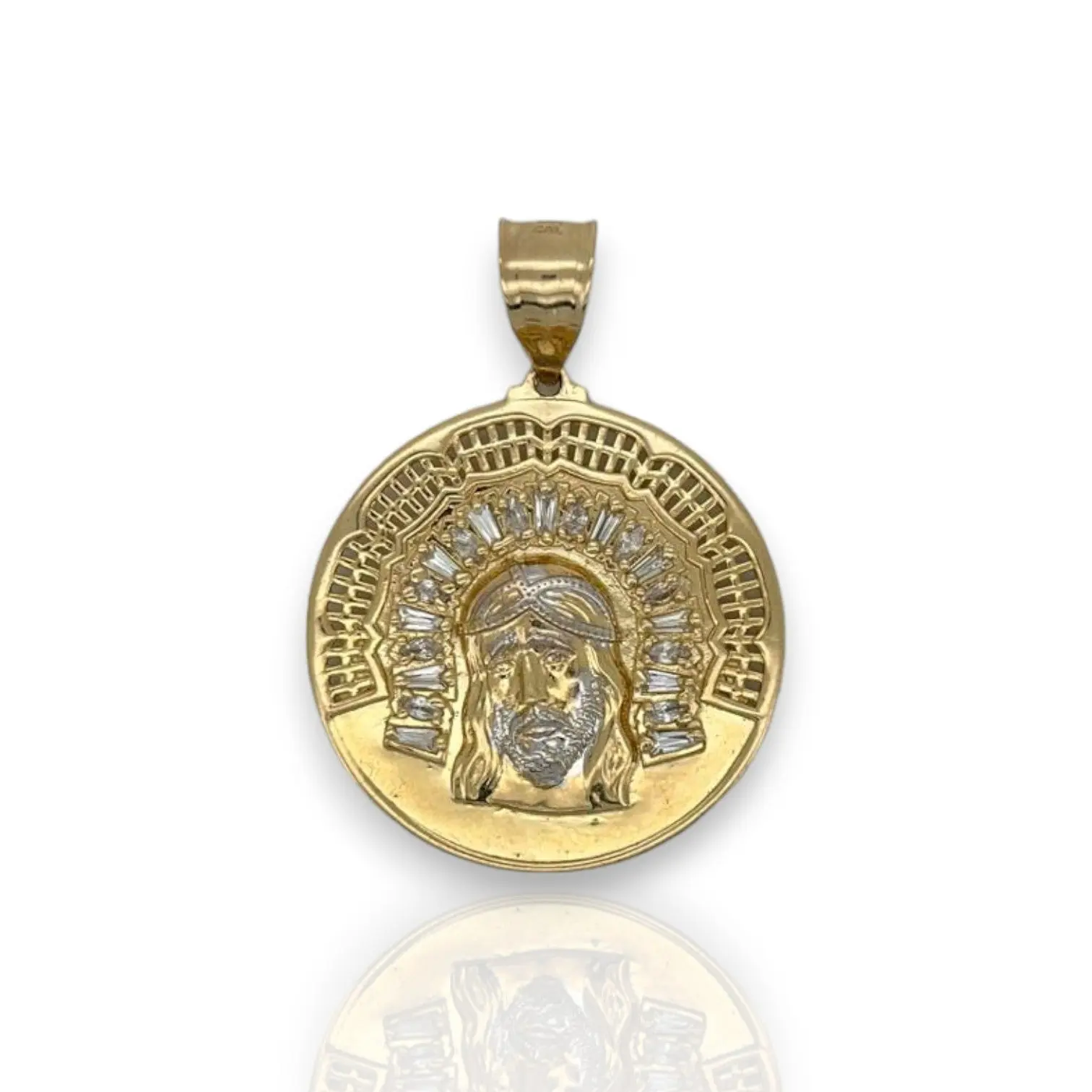 Jesus Two Tone Medallion Pendant - 14k Yellow Gold