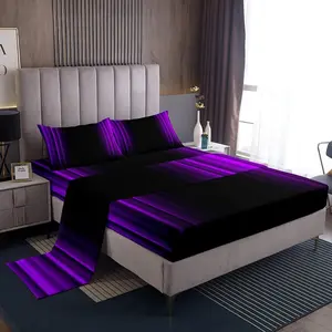Feelyou Geometric Abstract Ombre Striped Pattern Soft Bedding Sheet Set - Fitted, Lightweight Breathable Comfy Bed Sheet Sets for Modern Bedroom