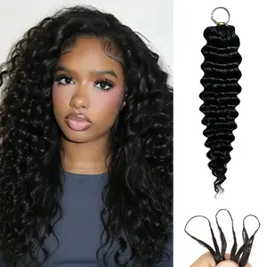 [2 Packs/120g-20 inch only $89] Miracle Knots Feather Deep Wave Crochet Human Hair Pre-Separated Soft Invisible Curly Crochet Human Hair Extensions Reusable Natural Black Bundles 60g 50 Strands