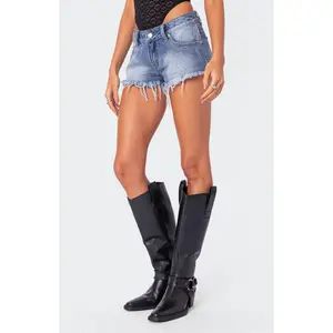 Edikted Women's Erika Low Rise Frayed Denim Shorts