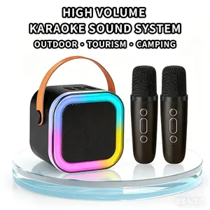 Wireless Karaoke Speaker, RGB Color Lighting, Two Microphones Rechargeable Battery, for Family Karaoke, Parties, Birthday Gifts
