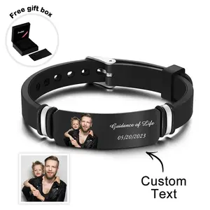 Custom Men's Photo Engraved Black Bracelet Ideas for Him Personalized Bracelet DIY for Men Perfect Gift for Boyfriend