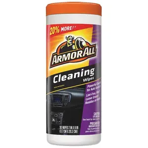 Armor All Car Cleaning Wipes (30-Count), Dust Remover for Dash, Vinyl, Leather, Fabric & Carpet, Lint-Free, Non-Greasy Disposable Wipes with Moisture Lock Lid for Quick Detailing.