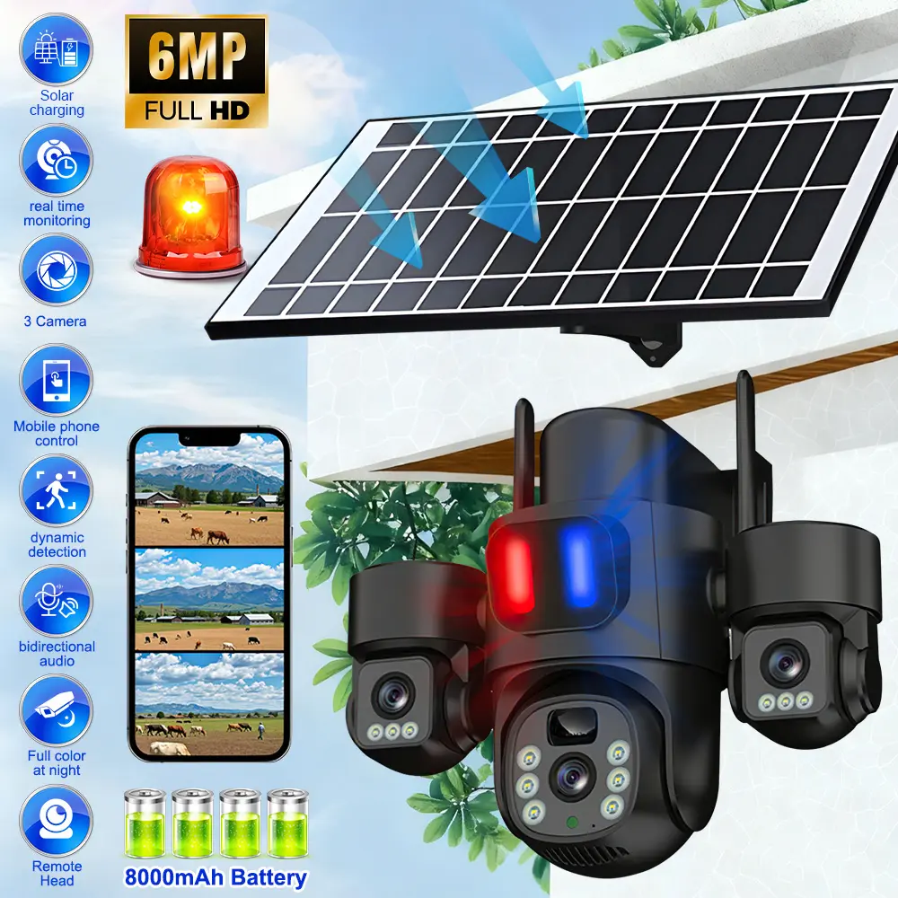 【DealsForYouDays】Solar Battery Powered WiFi Outdoor Security Camera, 4K 9MP 360° PTZ Wireless Surveillance Camera for Home Security