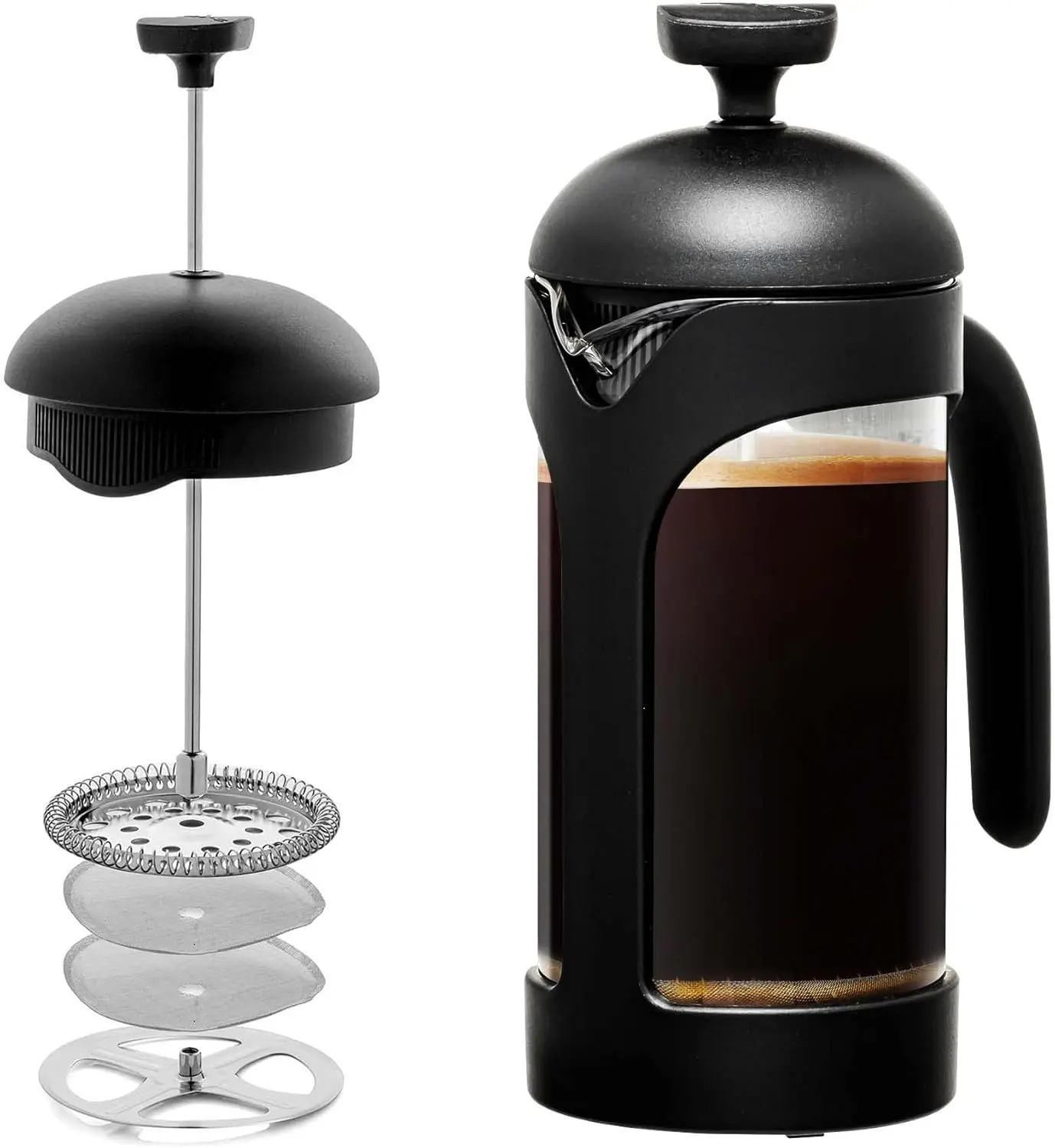 French Press - Heat-Resistant Borosilicate Glass Coffee Carafe & Tea Press, 4-Stainless-Steel Filter System, Portable Gourmet Coffee Pot for Hot & Cold Brew, Gourmet Coffee Pots
