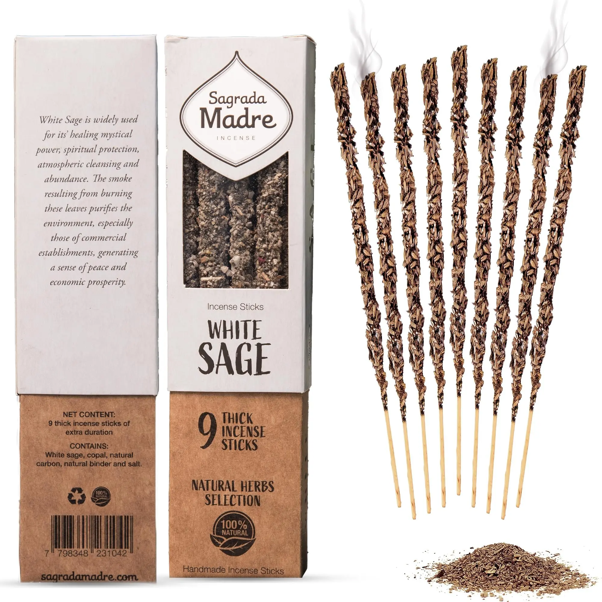 Natural Incense Sticks – White Sage | Meditation, Sleep & Stress Relief | Wild Harvested |Handcrafted Aromatherapy | Pack of 9 Scented