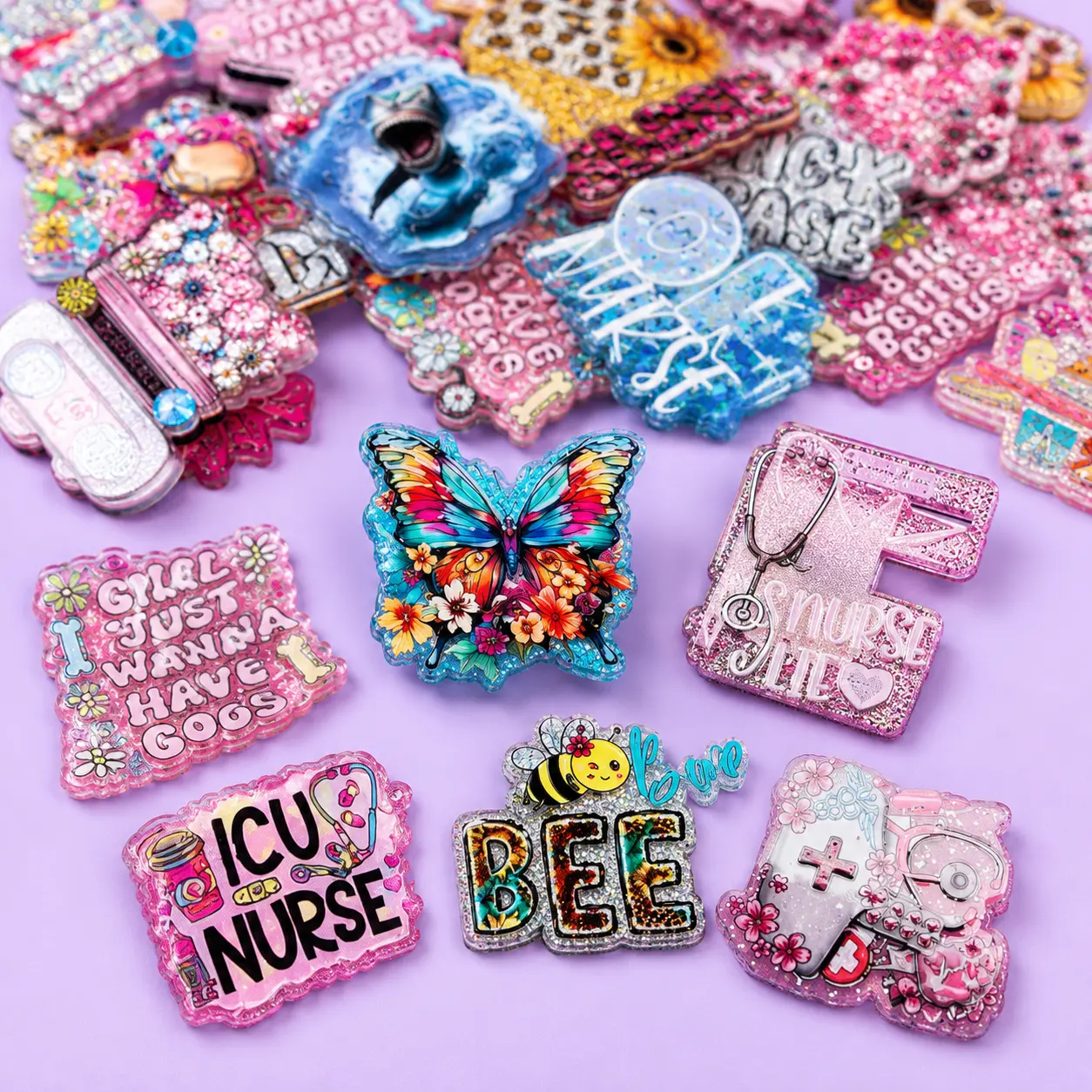 50pcs Random Cartoon Acrylic Flatbacks Used for DIY Badge Reels ,Clips,Pendant Diy Craft for Stretch Keychain