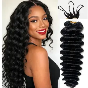 Crochet Human Hair Deep Wave Pre-Separated Crochet Hair Extensions Knotless Reusable 120g/Bundles Natural Black Color