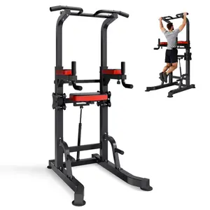 Summervibes Power Tower Pull Up Bar Home Gym Workout Machine, 330 LBS Capacity, H-Shaped Stable Base, Assistance Platform, 9-Level Height-Adjustable Stand, 3-Level Adjustable Elbow Pads