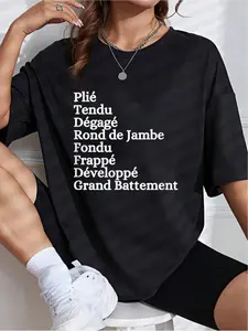 Cotton BALLET BARRE WARM UP Ballerina Dancer Plie Tendu Graphic-Shirt- Printed Crew Neck-Shirt Women- Casual Crew Neck, Short Sleeve, Breathable Top