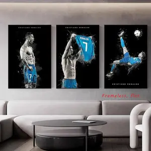 3PC / Famous Football Theme Iconic Football Figures Soccer Star Poster Wall Art Canvas Prints & Printed Artwork Home Living Room Decor Soccer Fan Commemorative Gifts Nordic Home Decor 2D Flat Frameless, Decoration