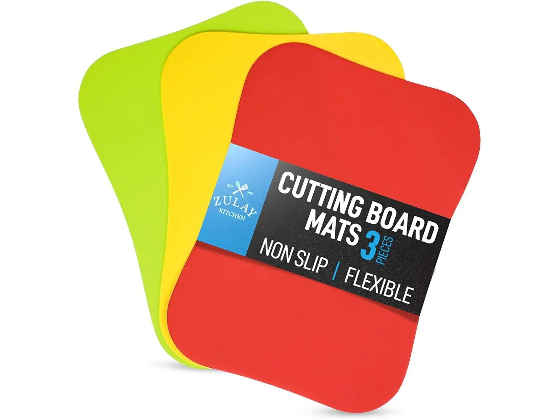 Zulay Kitchen Non-Slip Flexible Cutting Board Set - Durable, Dishwasher Safe, Non-Porous Cutting Mats for Cooking, Set of 3