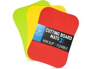 Zulay Kitchen Non-Slip Flexible Cutting Board Set - Durable, Dishwasher Safe, Non-Porous Cutting Mats for Cooking, Set of 3