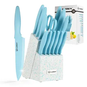 14 Pieces Blue Kitchen Knife Block Set , Anti-Rust Color Titanium Coated Carbon Steel, 12 Knives with Kitchen Shears and Block, Dishwasher Safe,TikTokShopBlackFriday