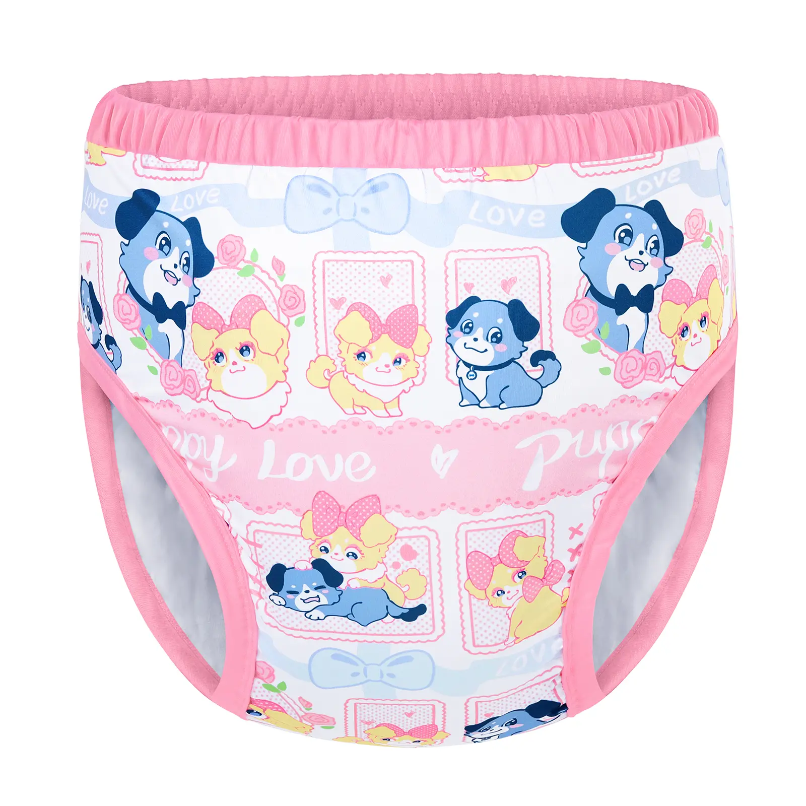 Littleforbig Silky Painted Puppy Love Little Blue Print Adult Training Pants - Casual, Soft, Breathable, Fashionable Washable Reusable Adult Diaper Underwear