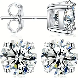 925 Sterling Silver 0.1 & 1-Carat Moissanite Stud Earrings Stylish & Exquisite 4-Prong Design for Women. Perfect Gift for Valentine's Day Mother's Day Birthdays Christmas. Handcrafted Women's Jewelry.Ideal Party Accessories A Thoughtful Gift for Her.