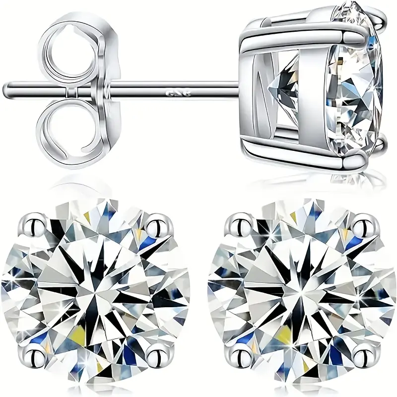 Women's 925 Sterling Silver 0.1 & 1-Carat Moissanite Stud Earrings, 4-Prong Handcrafted Jewelry, Stylish Exquisite Party Accessories, Meaningful Gifts for Valentine's Day, Mother's Day, Earrings For Women, Elegant, 925 Stamp Earrings