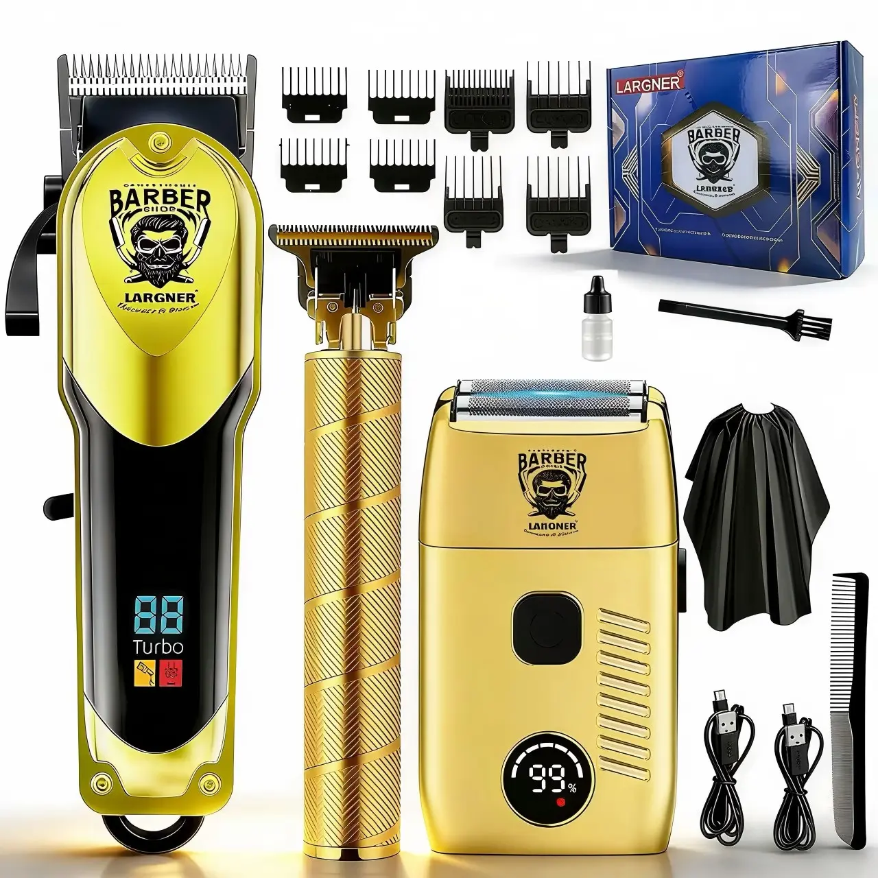 Largner High-End Grooming Master Set, Professional Haircutting Scissors, Trimming Scissors, Reciprocating Razor Kit, Complete Grooming Tools, Barber Clippers, Cordless Hair Clippers, Wireless Haircut Tool, Clipper Trimmer Set, Barber Equipment