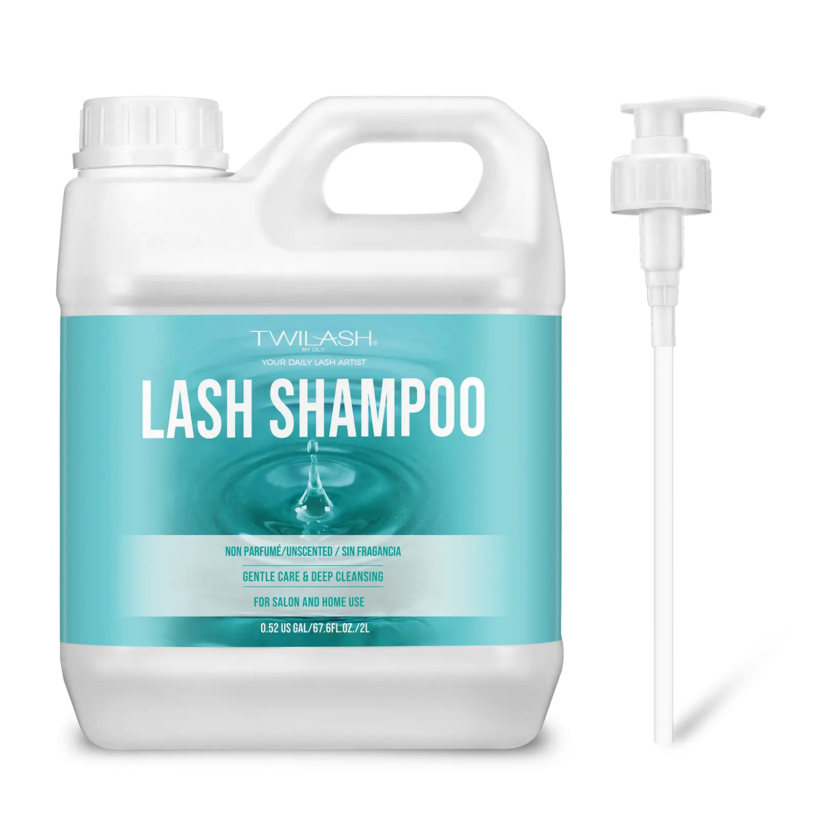 TWILASH Lash Shampoo 2L / 67.6 fl oz Unscented Lash Cleanser with Pump, Gentle Deep Cleansing Lash Wash for Eyelash Extensions, Salon and Home Use