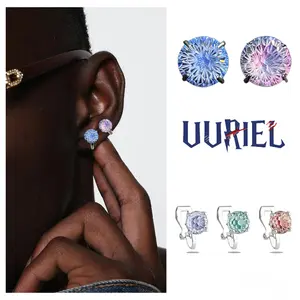Unisex Firework-Cut Ear Clips with 5A Sparkling Zirconia, Stylish Artificial Gemstone Jewelry Accessory, Valentine's Day Gift