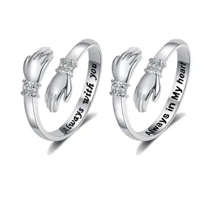 2-Pcs Women's Adjustable Stainless Steel Hug Ring with CZ Accents, Engraved Inspirational Jewelry, Meaningful Gift for Mom, Daughter, Sister & Grandma, Christmas & Birthday Keepsake summerwins