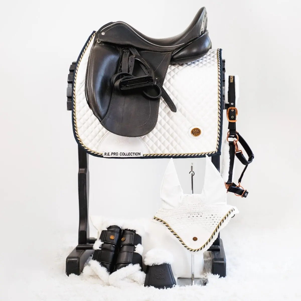 Royal Equestrian Saddle Pad Dressage Pro Cooling Mesh White Gold