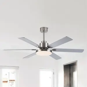 60 Inch Modern Satin Nickel DC Motor Downrod Mount Reversible Ceiling Fan with Light & Remote