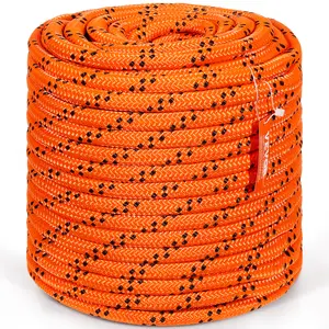 VEVOR Double Braided Polyester Rope,  3/4 in x 220 ft, 24 Strands, 20000 LBS Breaking Strength Outdoor Rope, Arborist Rigging Rope for Rock Hiking Camping Swing Rappelling Rescue, Orange/Black