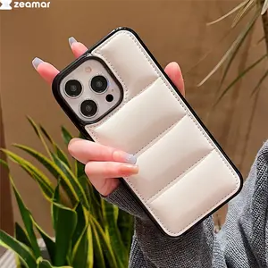 Liquid Down Jacket Airbag Bumper Case For iPhone 16 15 14 Plus 13 12 Mini 11 Pro Max X XR XS Max Puffer Candy Color Hard Cover Protector Screen Protector Protection Protective Shockproof Smartphone Cellphone Casing Black