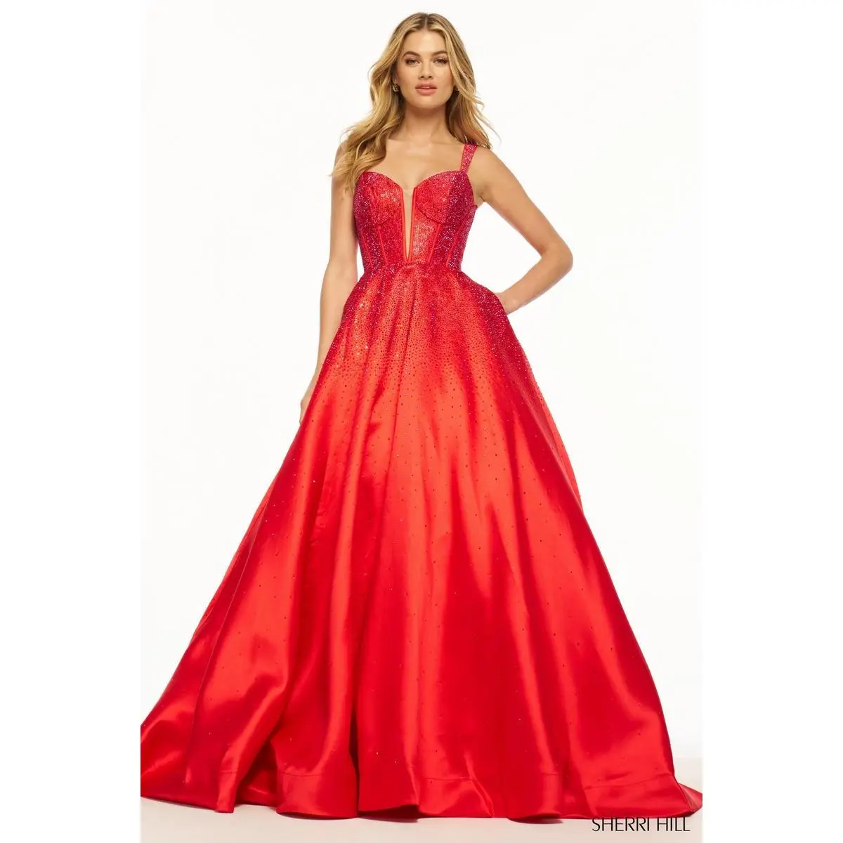 Sherri Hill Mikado Hot Fix Stone Ball Gown Prom Dress 56106