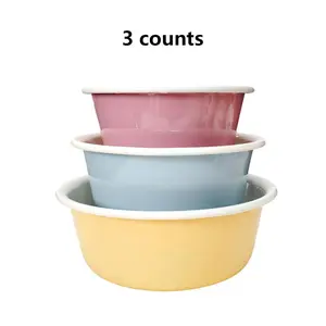 Colorful Enamel Bowl Set, 3 Counts/set Household Bowl, Soup Bowl, Vegetable Washing Basin, Kitchenware for Home Use