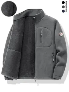 Men's Fleece Jacket, Fitted Warm Insulated Polar Fleece Coat, Casual Soft Comfortable Multiple Zipper Pockets, Fall & Winter Outerwear