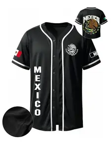 Men's Mexico Coat of Arms Baseball Shirt, Baseball Jersey, Flag Pattern Casual Button-Up, Mesh Fabric, National Culture Theme Clothing