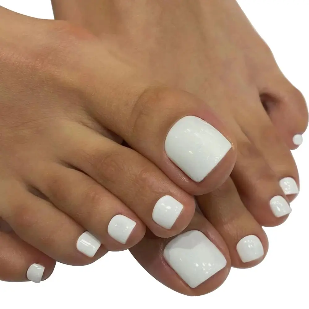 24 PCS Red/White/Black/Yellow/Wine Red Toenails Fake Toe Nails Natural  -Solid Color Square Press on Toenails Short