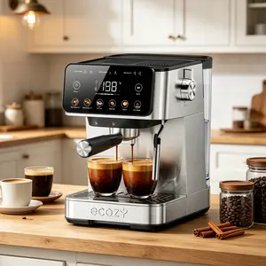 [Mother’s Day] ecozy 4-in-1 Espresso Machine, LED Touch Screen, All in One with Drip Coffee, Hot Water and Steam,  Stainless Steel Coffee Maker with Milk Frother Steam Wand, Brezzano Core Series Coffee Machine for Cappuccino, Latte, Americano