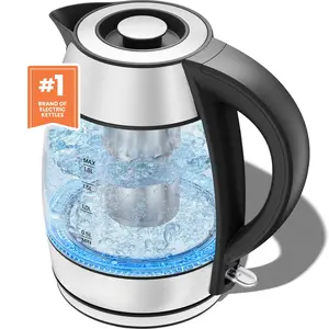 Fast Boiling 1.8L Electric Glass Kettle, Removable Tea Infuser, LED Lights, Stainless Steel Kitchen Appliances Water Boiler Thermo Pot Automatic Cordless