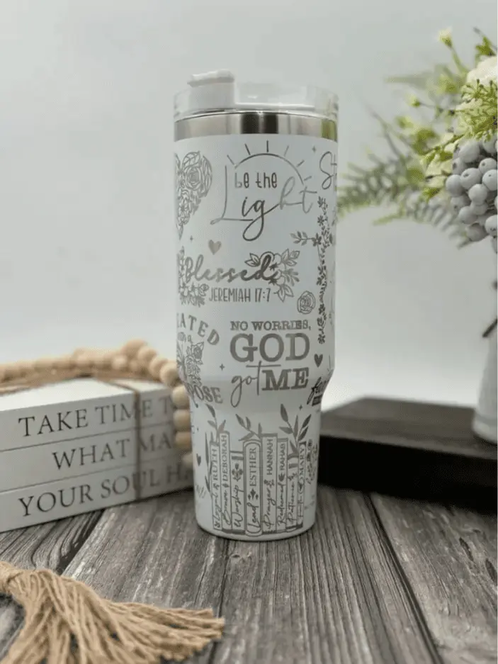 [HOT] Bible Verses Engraved Tumbler  Cup Holder Friendly Travel Mug  Vacuum Insulated Large Water Bottle  Religious Gift for Her  Bible Books Drinkware Plastic