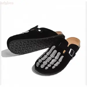 Suede leather sandals with toe caps, work insoles, men's and women's shoes, men's and women's shoes, accidental skateboarding, flip flod design, black * - zd