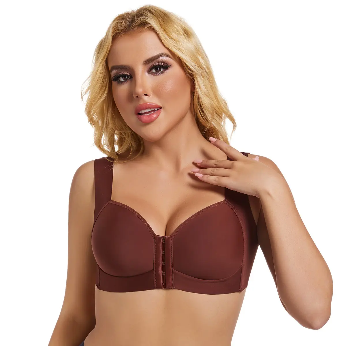 Wide Strap Front Multi-Hook Minimizer Underwire Bra, Smooth Full Coverage Support Everyday Shaping Brassiere