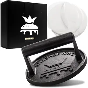 (TM) -  Cast Iron Smash Burger Press incl. 25 count of Patty Paper, Burger  for Griddle with Black  Handle,  Hamburger Press