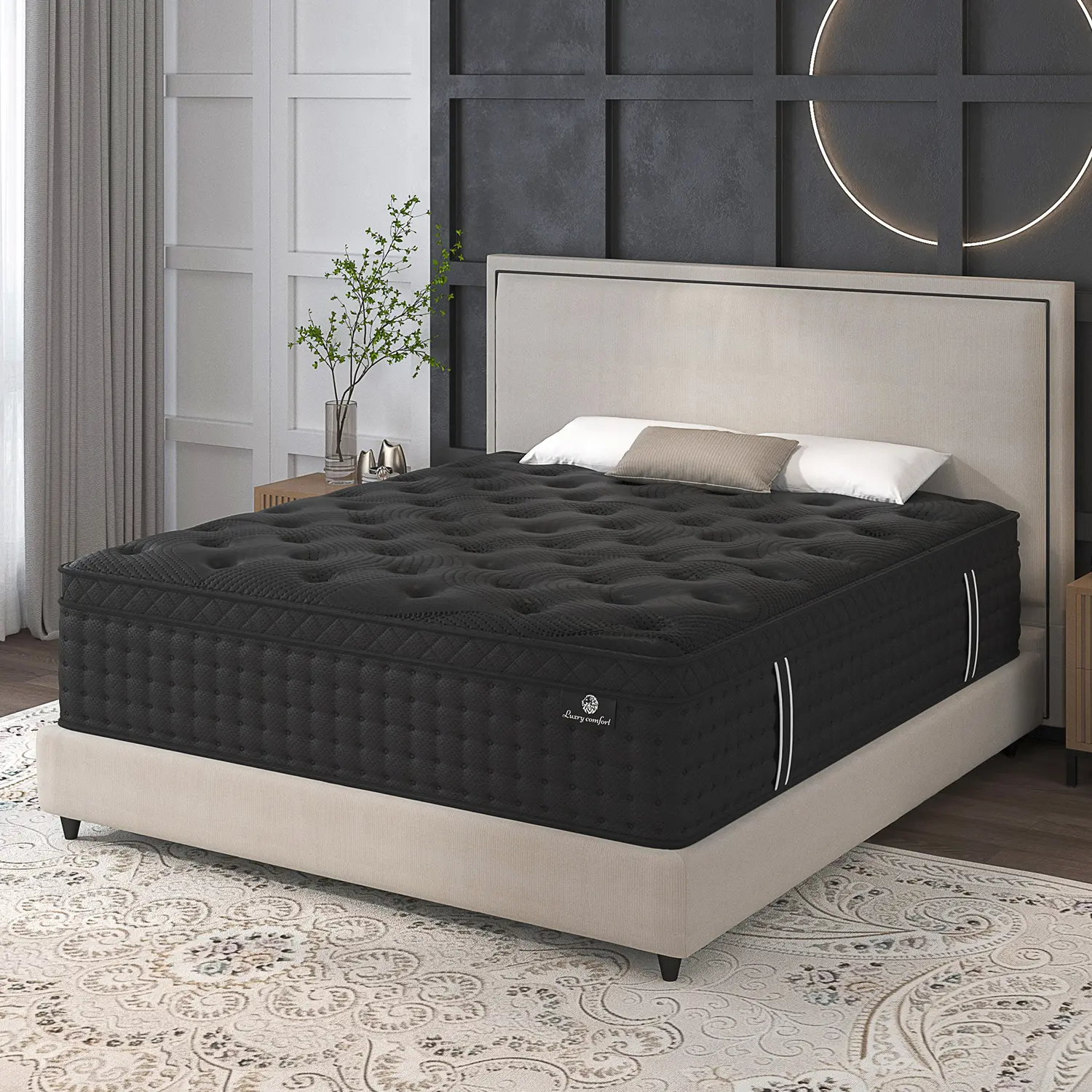 14 Inch Twin/Full/Queen/King Hybrid Mattress Gel Memory Foam Hybrid Pocket Spring Mattress In A Box Euro Top Medium Firm For Back & Lumbar Support, Individual Pocket Spring Bed For Motion Isolation, Black Breathable Fabric