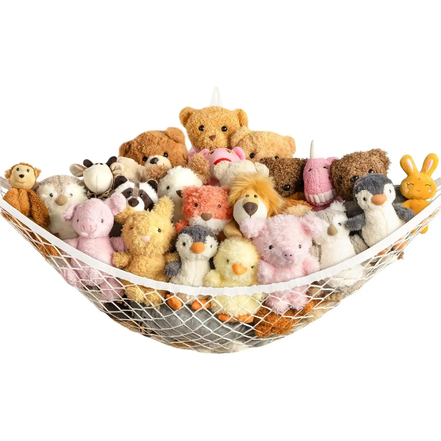 Stuffed Animal Storage Hammock Net Corner - Large Toy Hammock Net for Stuffed Animals Room Decor - Cute Stuff Animal Organizer Holder for Plush Plushie - Kids Baby Nursery Wall Bedroom Home Decor