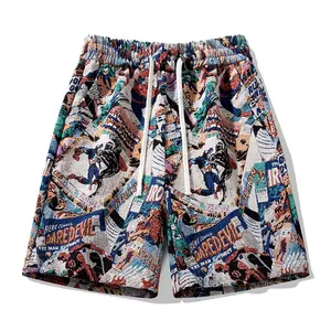 Retro Superhero Cartoon Jacquard Casual Shorts, Loose Fit, Summer