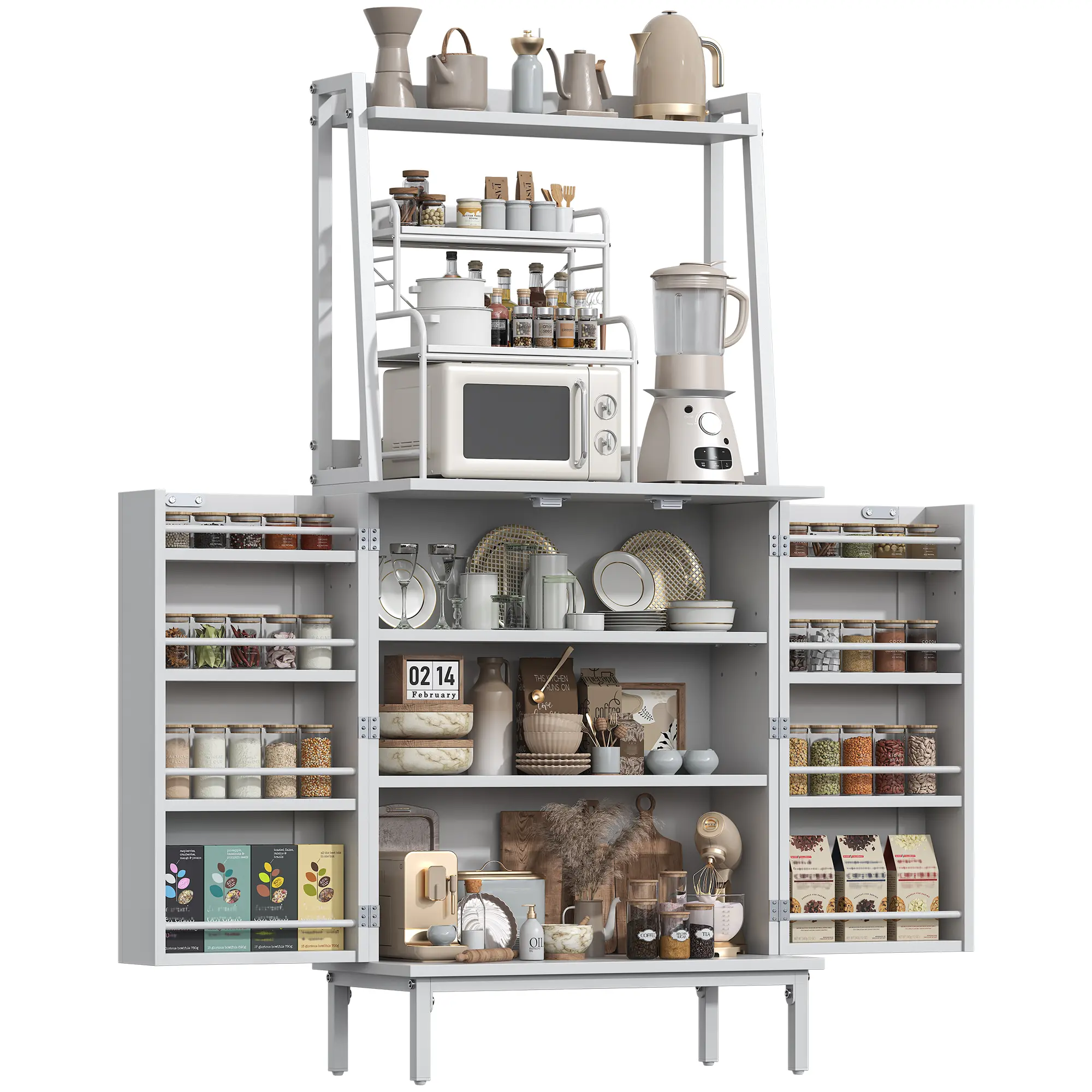 51” Pantry Cabinets, Small kitchen cabinet with Microwave Shelves, Freestanding Kitchen Pantry Storage Cabinet with Adjustable Shelves, Buffet Cupboards Storage Cabinet for Kitchen, Dining Room, Living Room Use