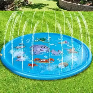 Dolphin Theme PVC Outdoor Water Play Mat, Round Swimming Game Pad for Lawn Games and Sprinkle Parties, Suitable for Ages 14+