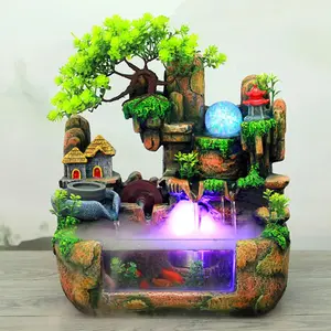 Indoor Tabletop Fountains Water Fountain, Indoor Fountains Desktop Decorations and Waterfalls with Color LED Light & ON/Off Switch, Small Rockery Stream Tabletop Fountain Waterfall Decor for Home Office Bedroom Stone Garden