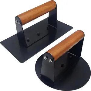 [US Seller] Deristic Stainless Steel Burger Press Set 2-piece with Wooden Handles Heat-proof for Grill Masters Cast Iron Steak and Burger Press burger smasher press Heavy Duty Cast Iron Burger Press