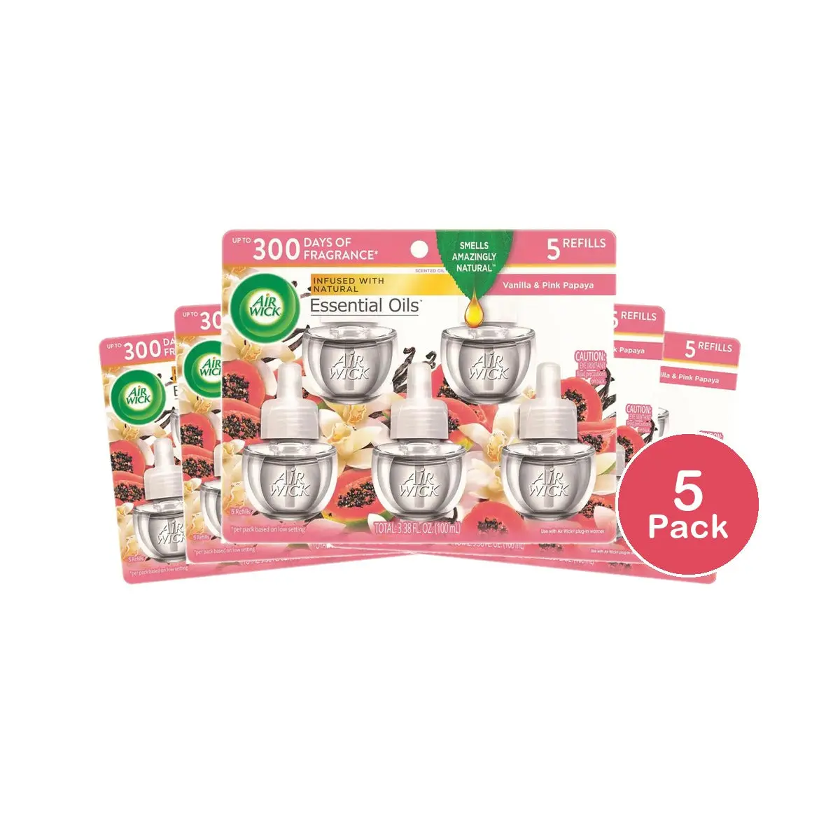 Air Wick Plug-In Scented Oil Refills Vanilla & Pink Papaya (Pack of 5)