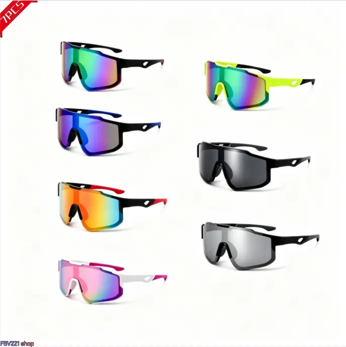Men's Wrap Around Shades 7-Pack, Polarized Lenses with Assorted Mirrored Colors, Lightweight UV400 Protection for Sports, Sports Cycling Sunglasses,summer outifit,travel essentials, Sports Eyewear campingessentials